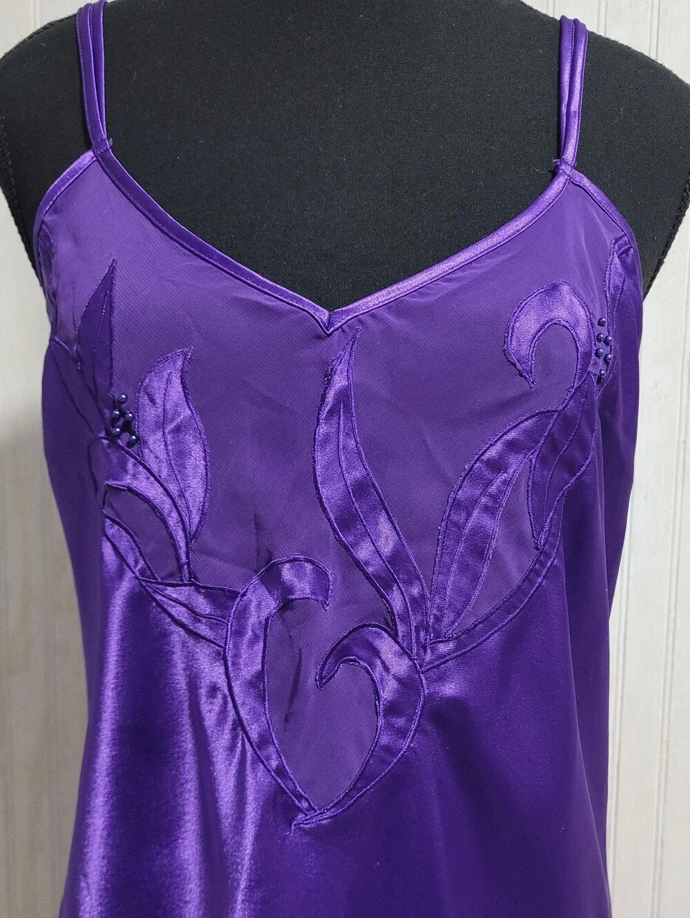 Vintage Josie Purple Satin Strappy Cross Back Slip Dress M